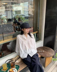 17a11 Basic silk-blend shirt with lace-trimmed Peter Pan collar