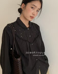 17a11 Basic silk-blend shirt with lace-trimmed Peter Pan collar