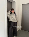 16q34 Basic elastic-waist khaki trousers