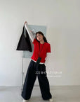 16q34 Basic elastic-waist khaki trousers