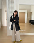 16q34 Basic elastic-waist khaki trousers
