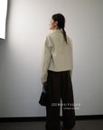 16a30 Leather jacket with Peter Pan collar and buttoned sleeves