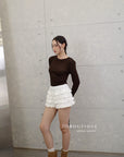 16a79 + 16q12 Set – Lightweight long-sleeve top &amp; Textured lace-hem skirt