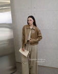 16a30 Leather jacket with Peter Pan collar and buttoned sleeves