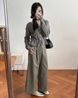 17q24 Basic wool-blend khaki shorts with elastic waist