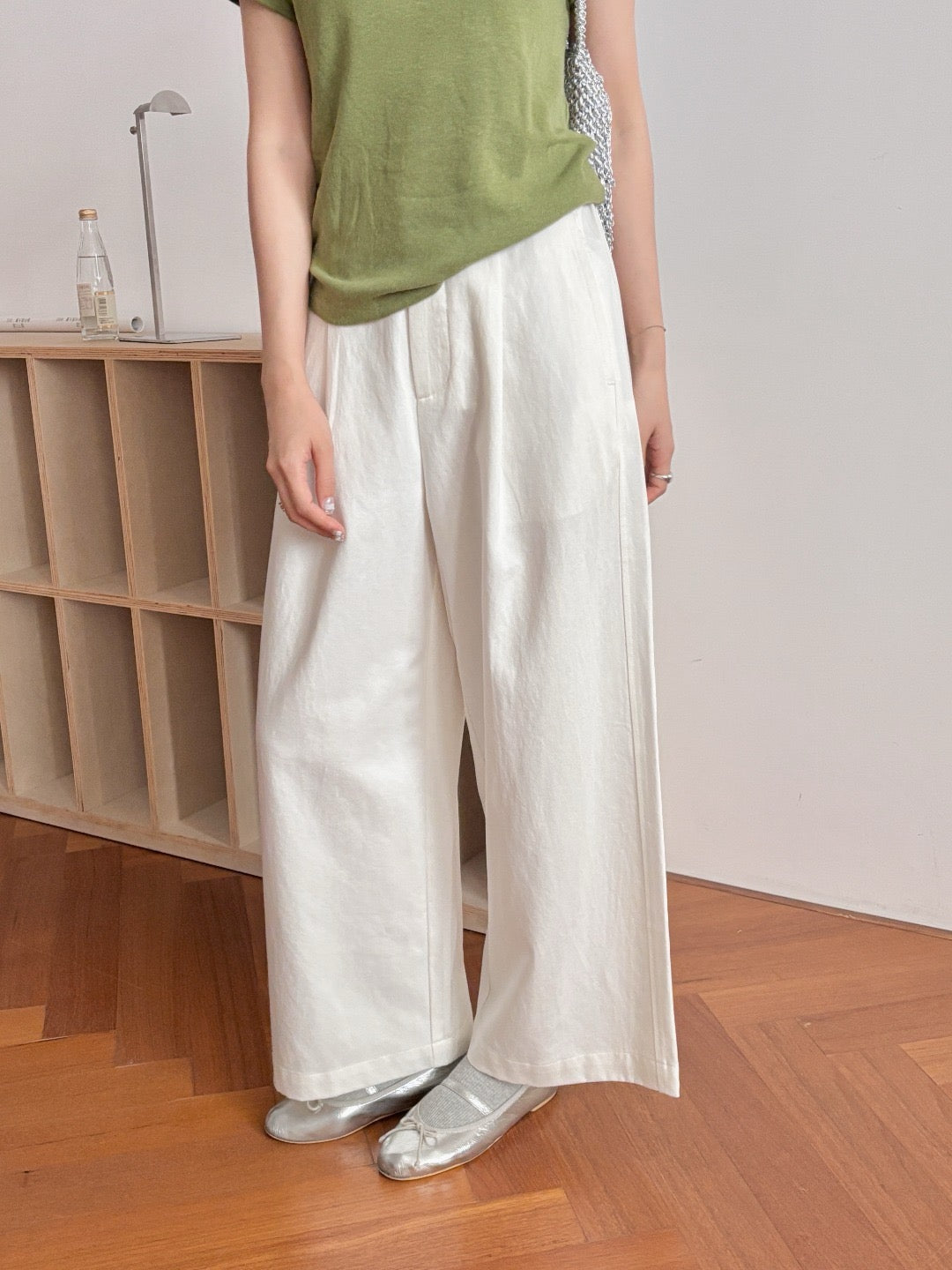 17q24 Basic wool-blend khaki shorts with elastic waist