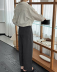 17q24 Basic wool-blend khaki shorts with elastic waist