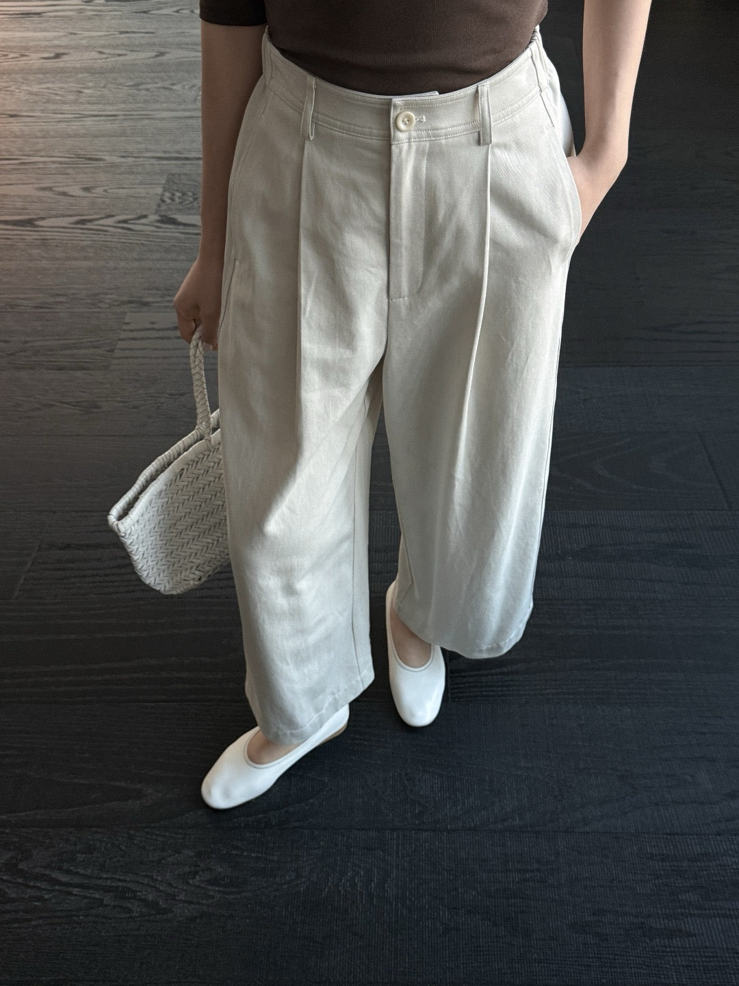 17q24 Basic wool-blend khaki shorts with elastic waist