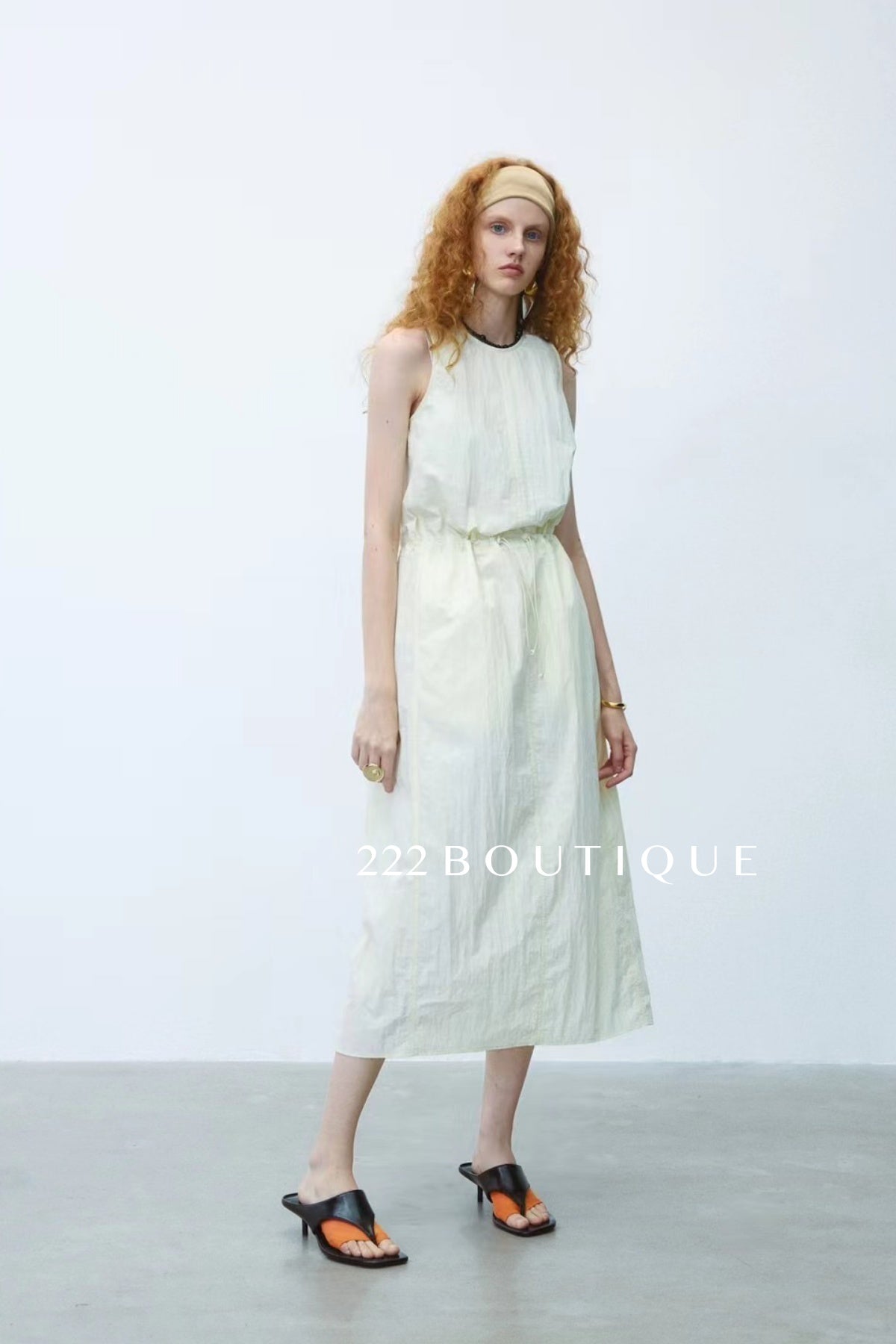 15v15 Drawstring waist midi dress – crisp and breathable