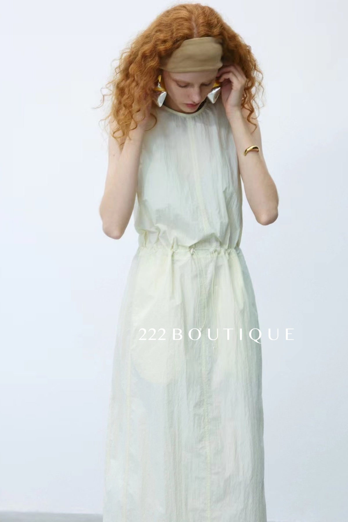 15v15 Drawstring waist midi dress – crisp and breathable