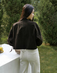 17a22 Short leather jacket with stand collar