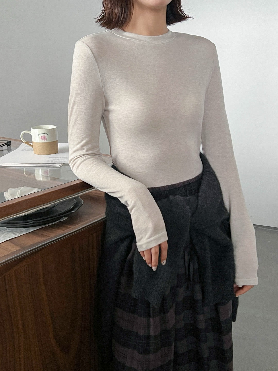 17a37 Basic fitted long-sleeve top in cashmere-cotton