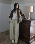 17a22 Short leather jacket with stand collar