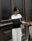17A28 Off-shoulder Mongtoghi cashmere top with button detail