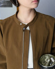 17a22 Short leather jacket with stand collar
