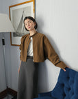 17a22 Short leather jacket with stand collar
