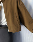 17a22 Short leather jacket with stand collar