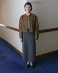 17a22 Short leather jacket with stand collar