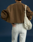 17a22 Short leather jacket with stand collar