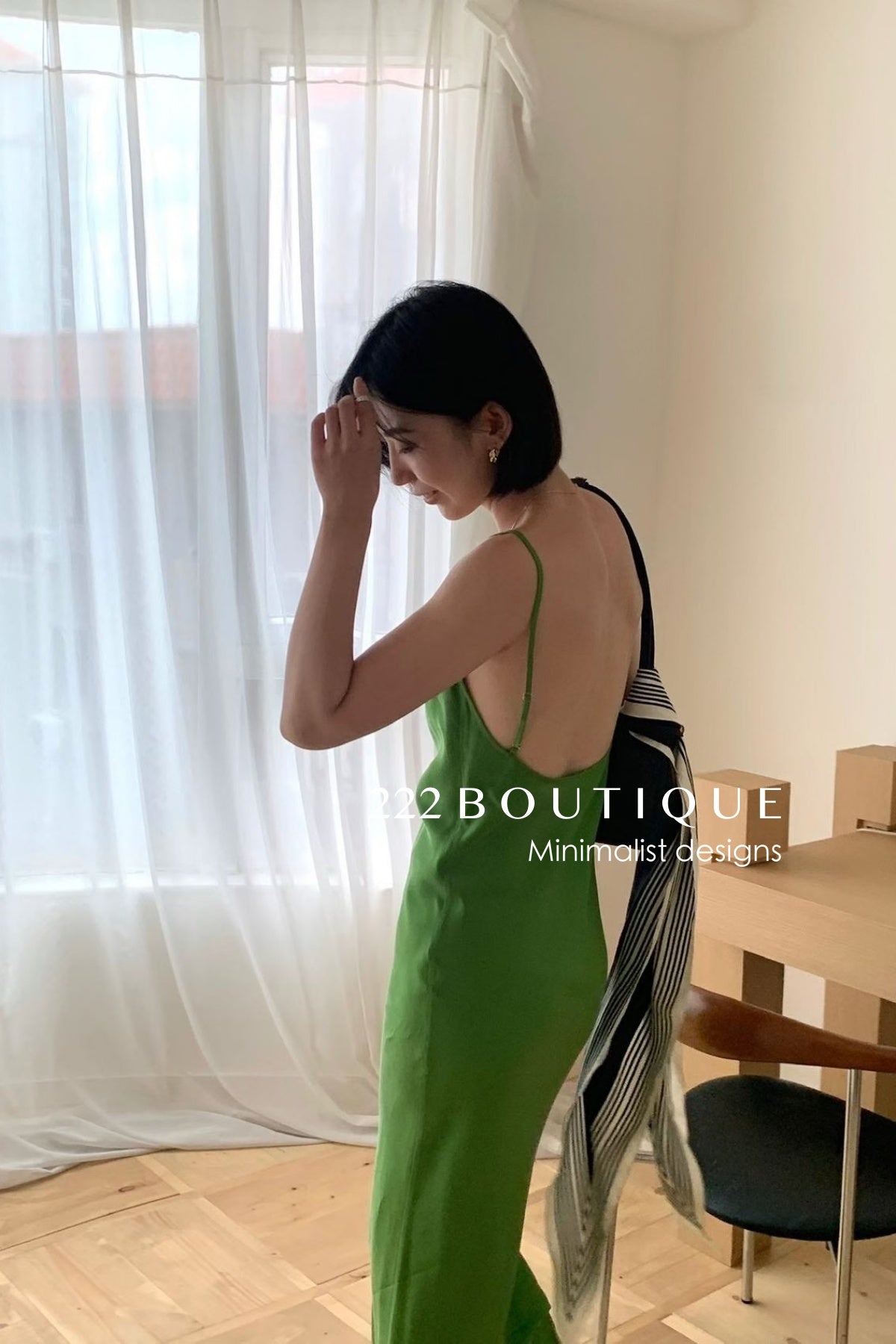 15v34 Silk slip dress – bold color, sleek silhouette
