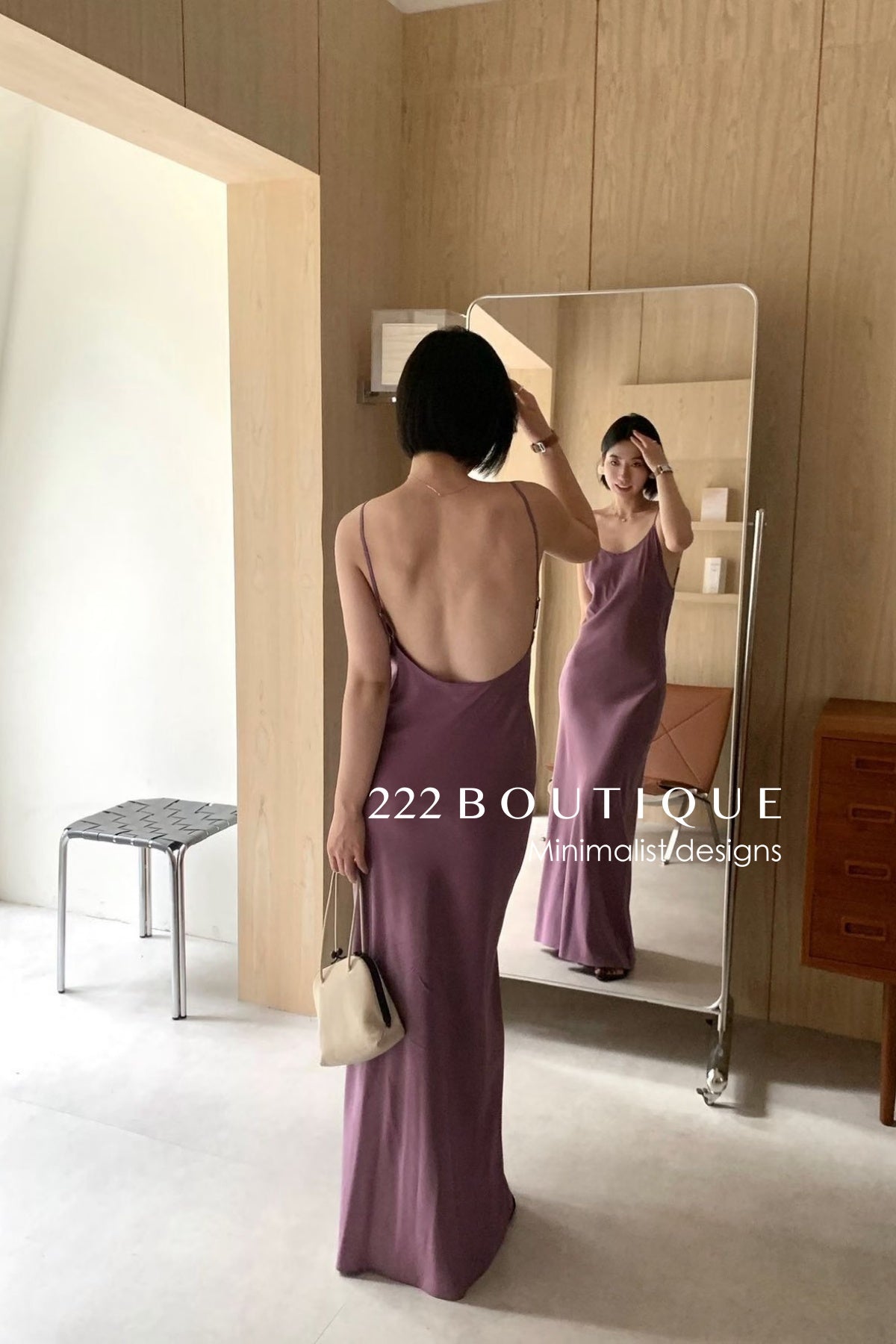 15v34 Silk slip dress – bold color, sleek silhouette