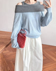 17A28 Off-shoulder Mongtoghi cashmere top with button detail