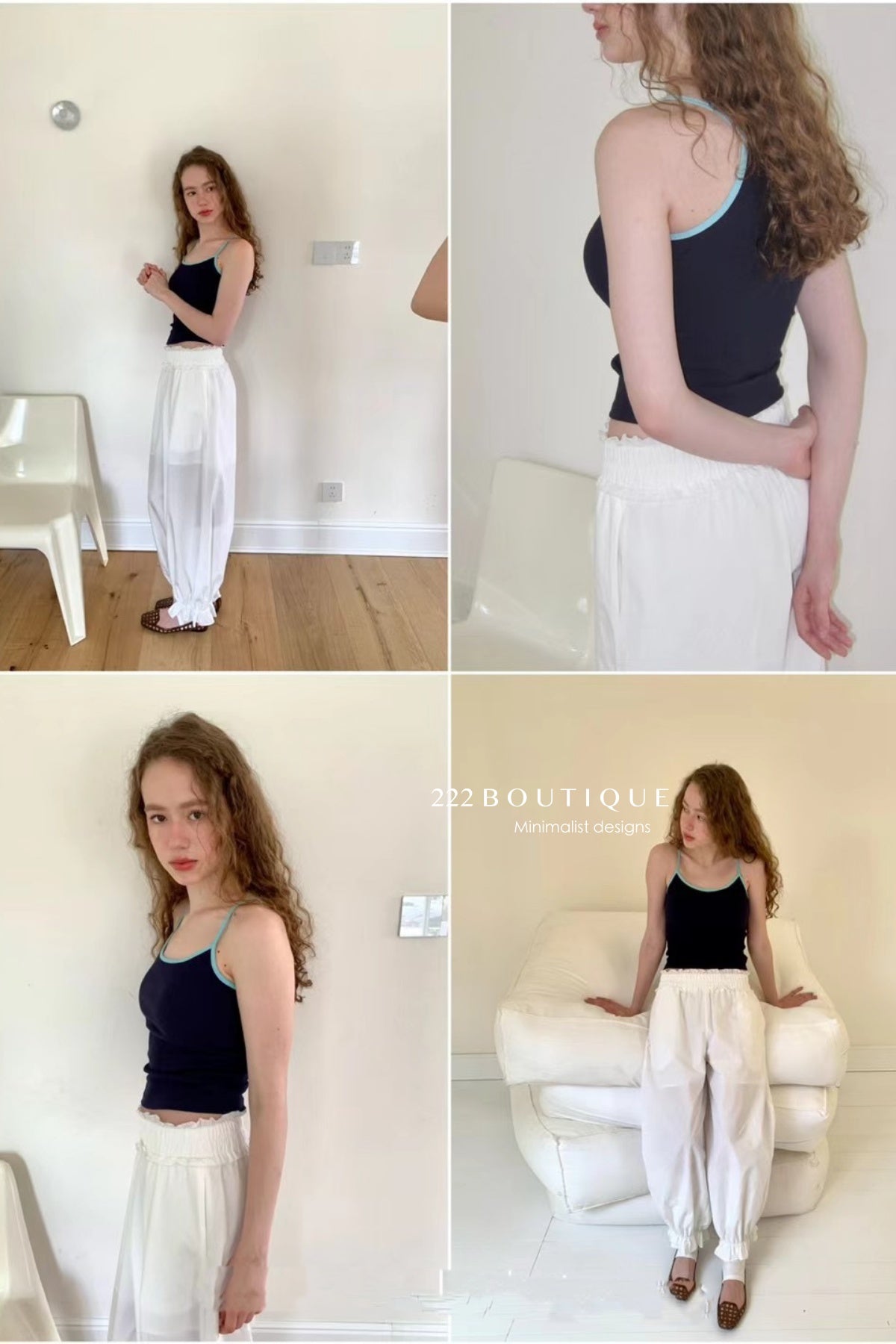 15a72 Contrast-trim cami top – fresh &amp; playful