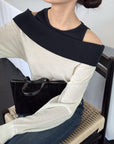 17A28 Off-shoulder Mongtoghi cashmere top with button detail