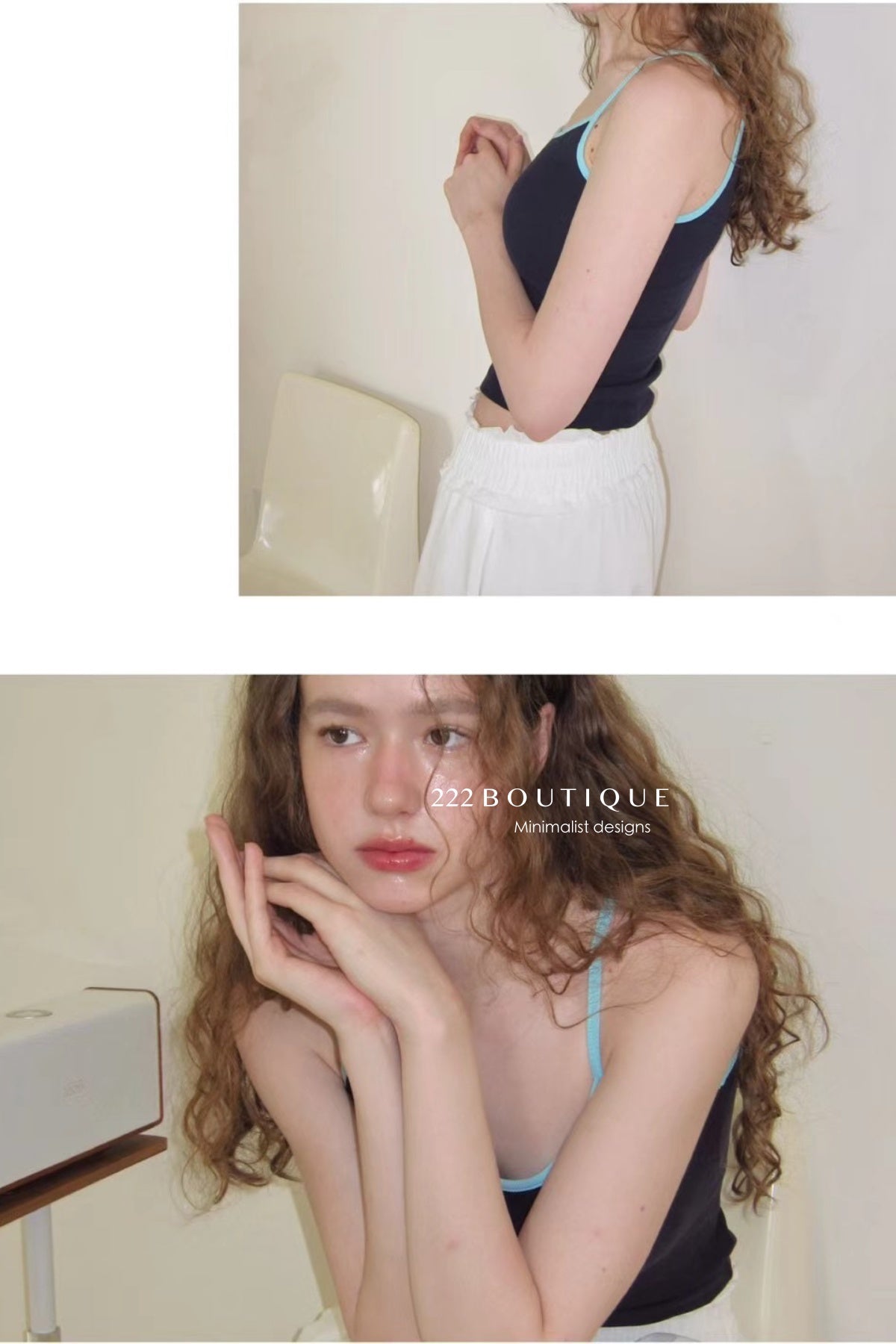 15a72 Contrast-trim cami top – fresh &amp; playful