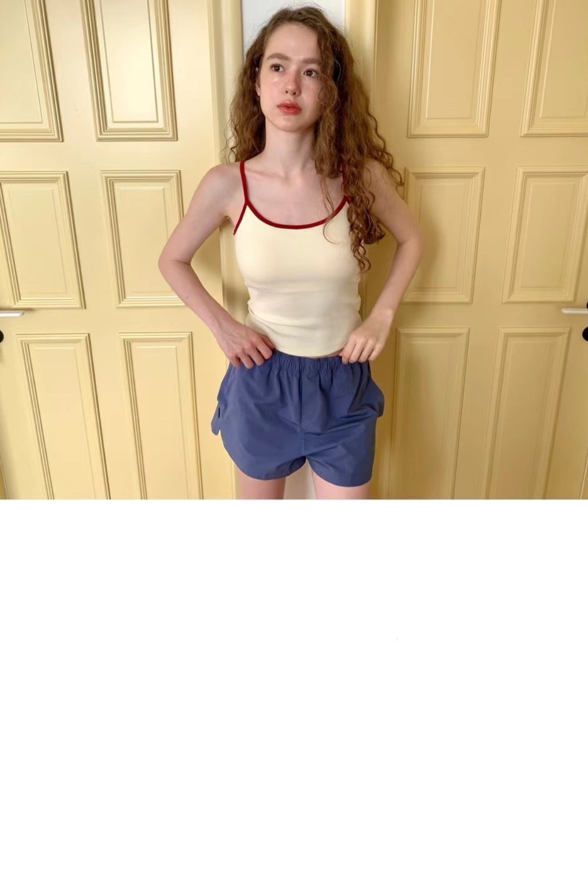 16q11 Blue Korean canvas shorts – crisp and carefree