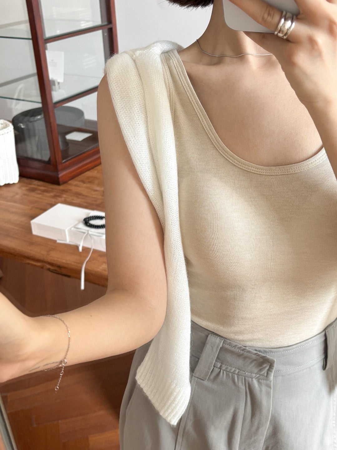 Cotton-cashmere cami with padded cups