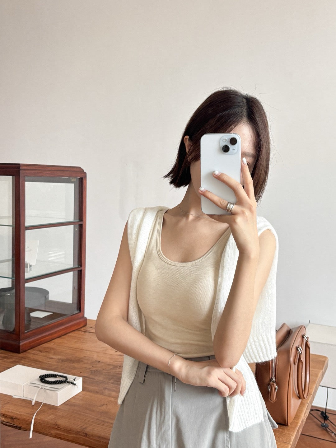 Cotton-cashmere cami with padded cups