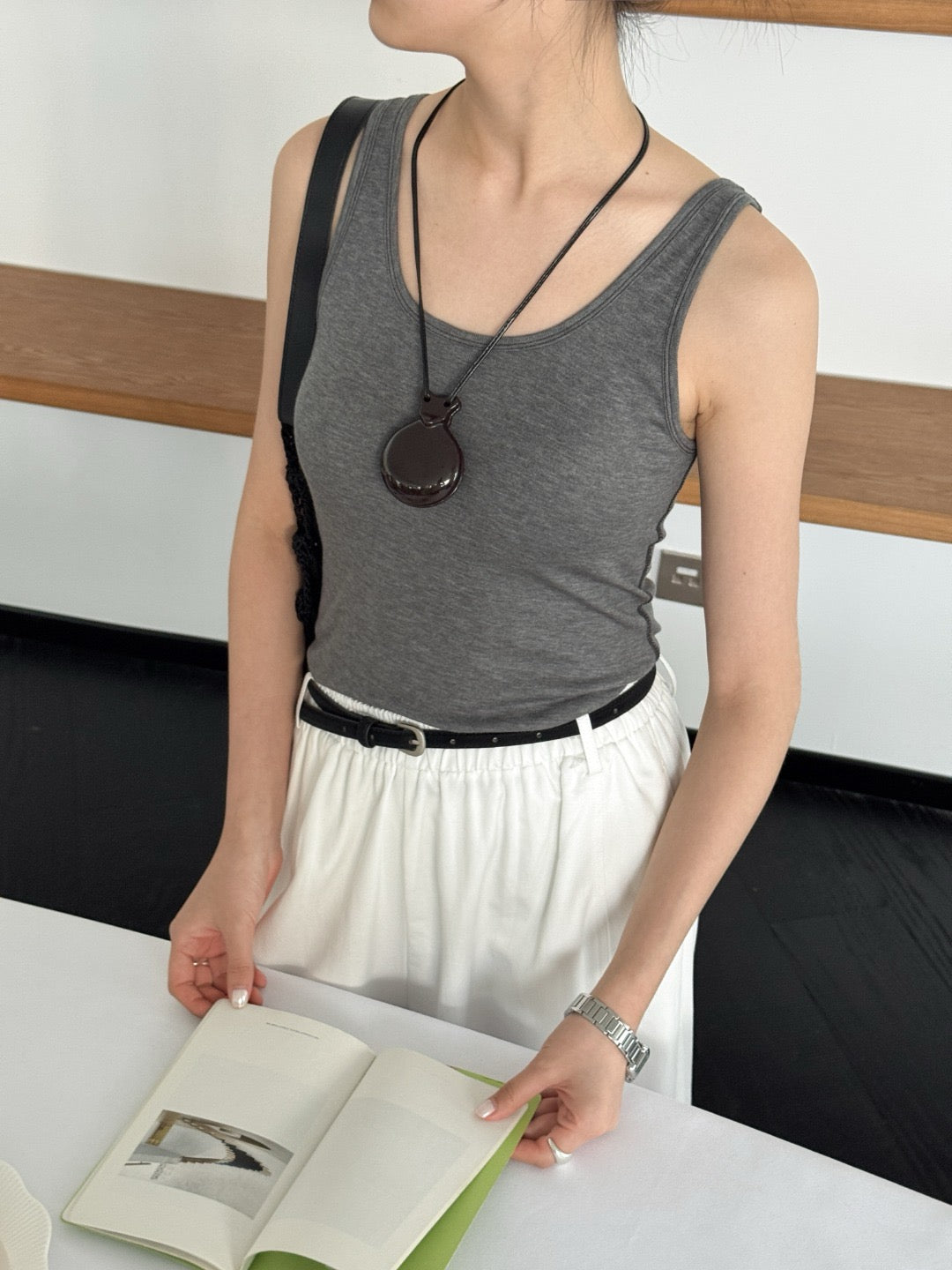 Cotton-cashmere cami with padded cups