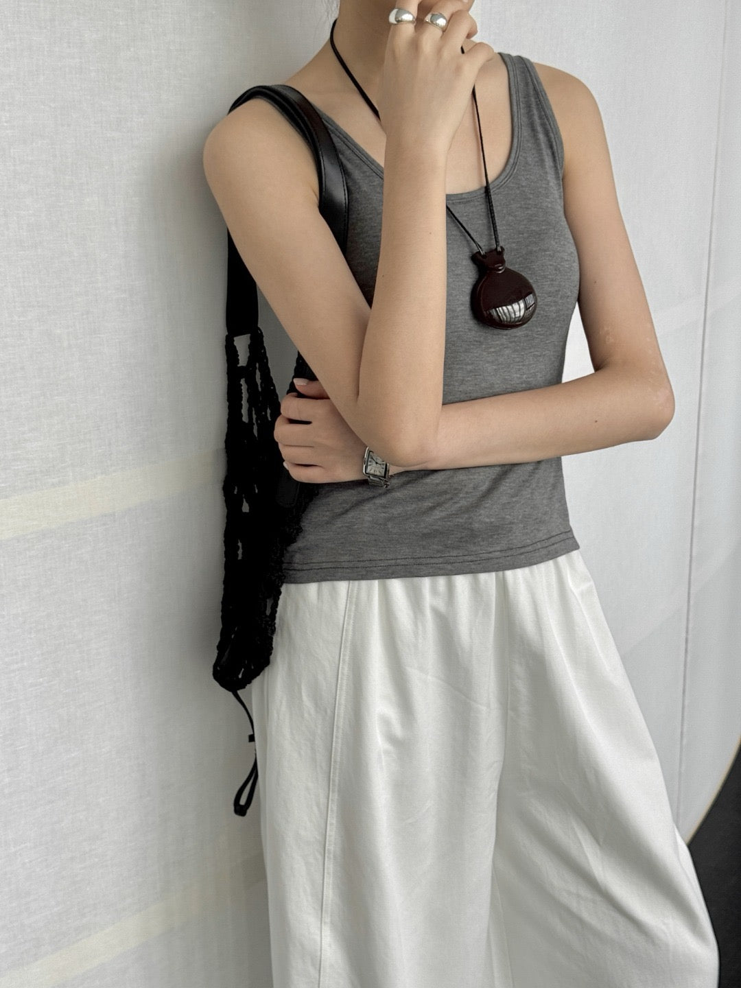 Cotton-cashmere cami with padded cups