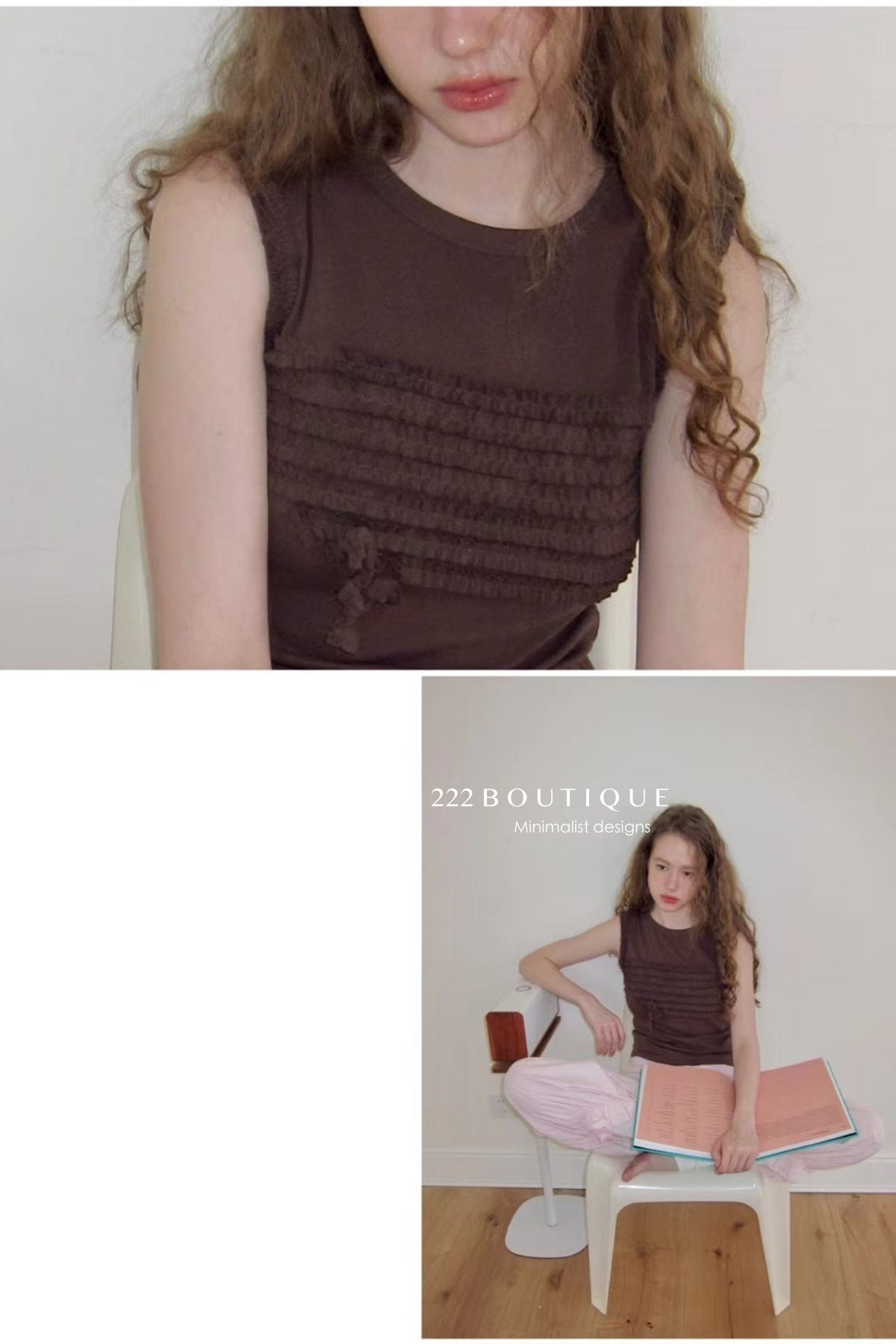 15a75 Pleated ribbon knit top – soft detail, clean silhouette