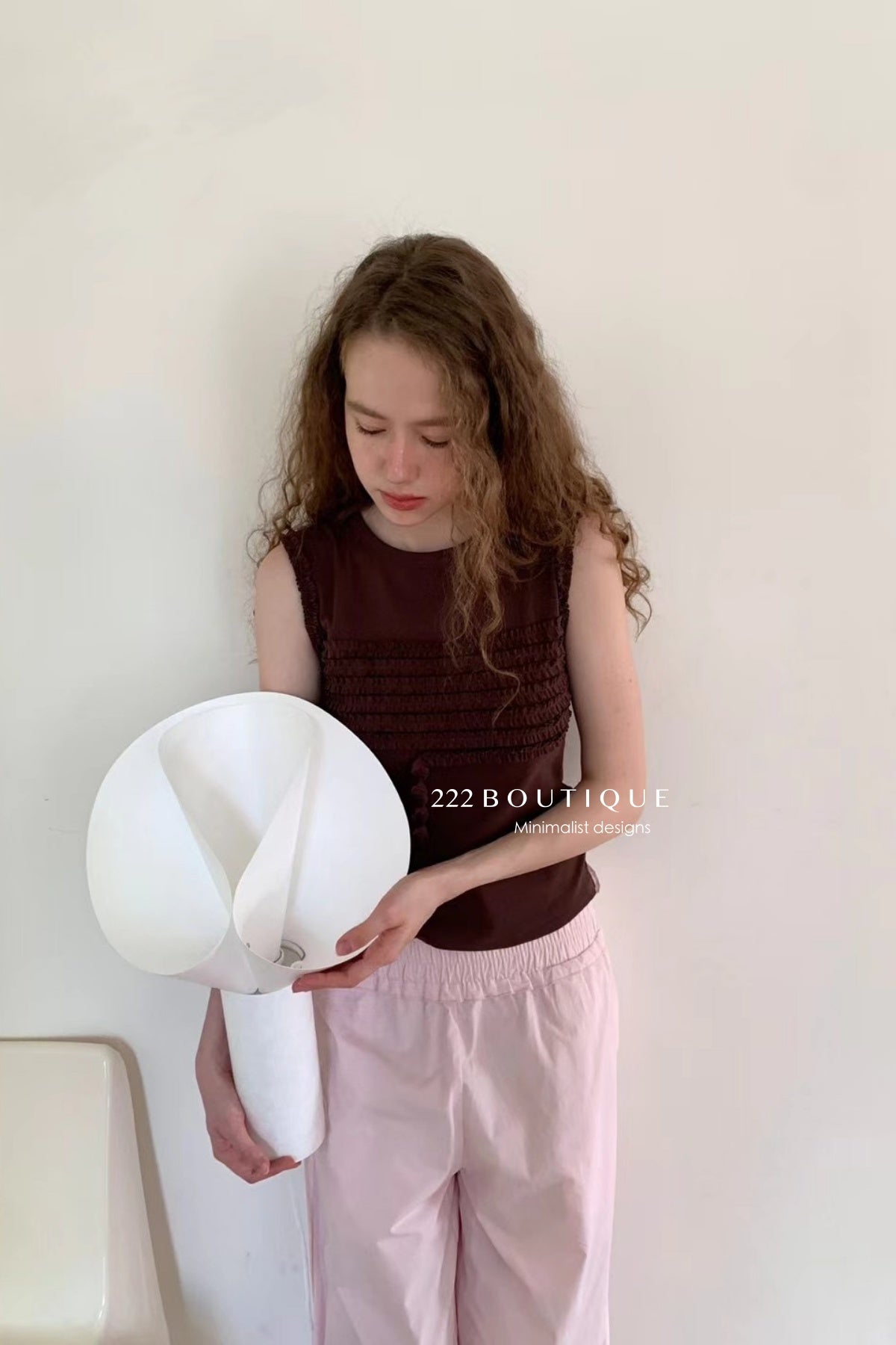 15a75 Pleated ribbon knit top – soft detail, clean silhouette