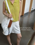 15a68 Knitted sleeveless polo tops – relaxed prep