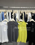 15a68 Knitted sleeveless polo tops – relaxed prep