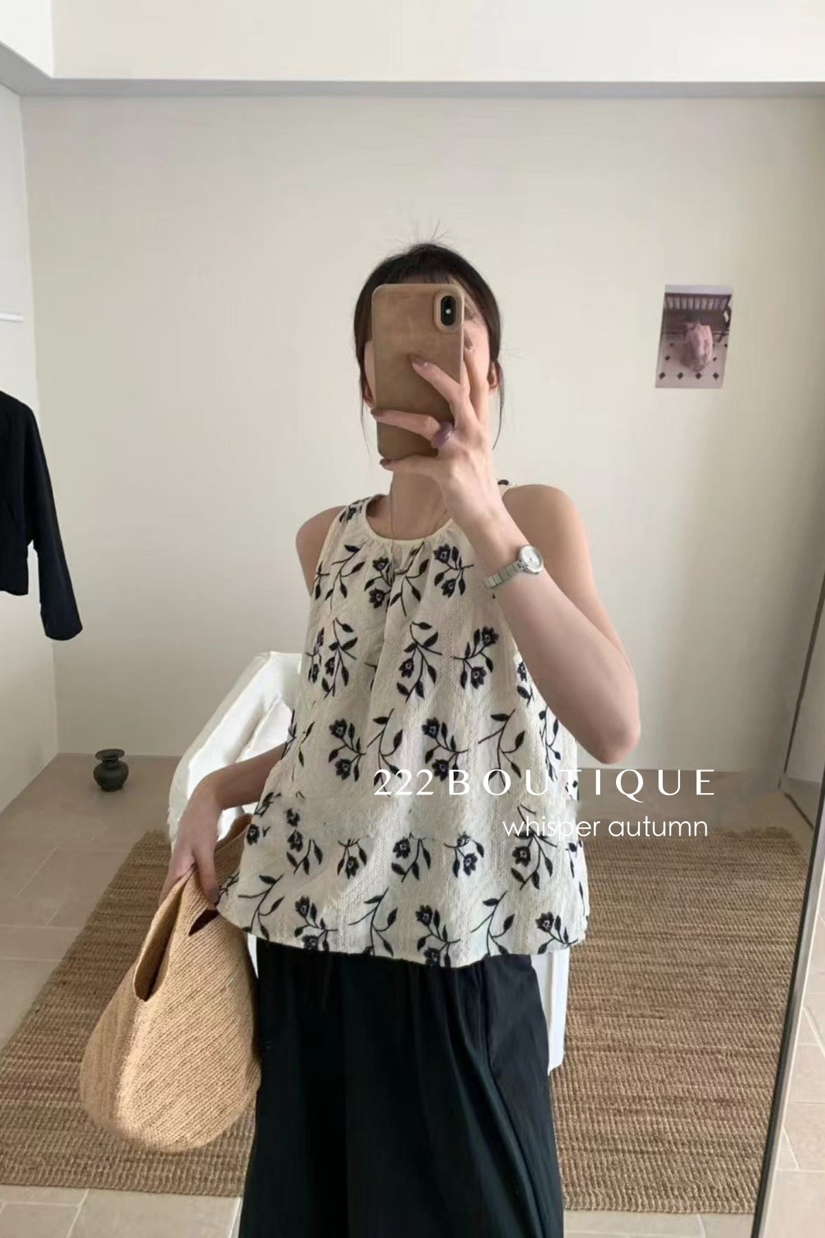 16v24 Floral halter top in silk-touch cotton
