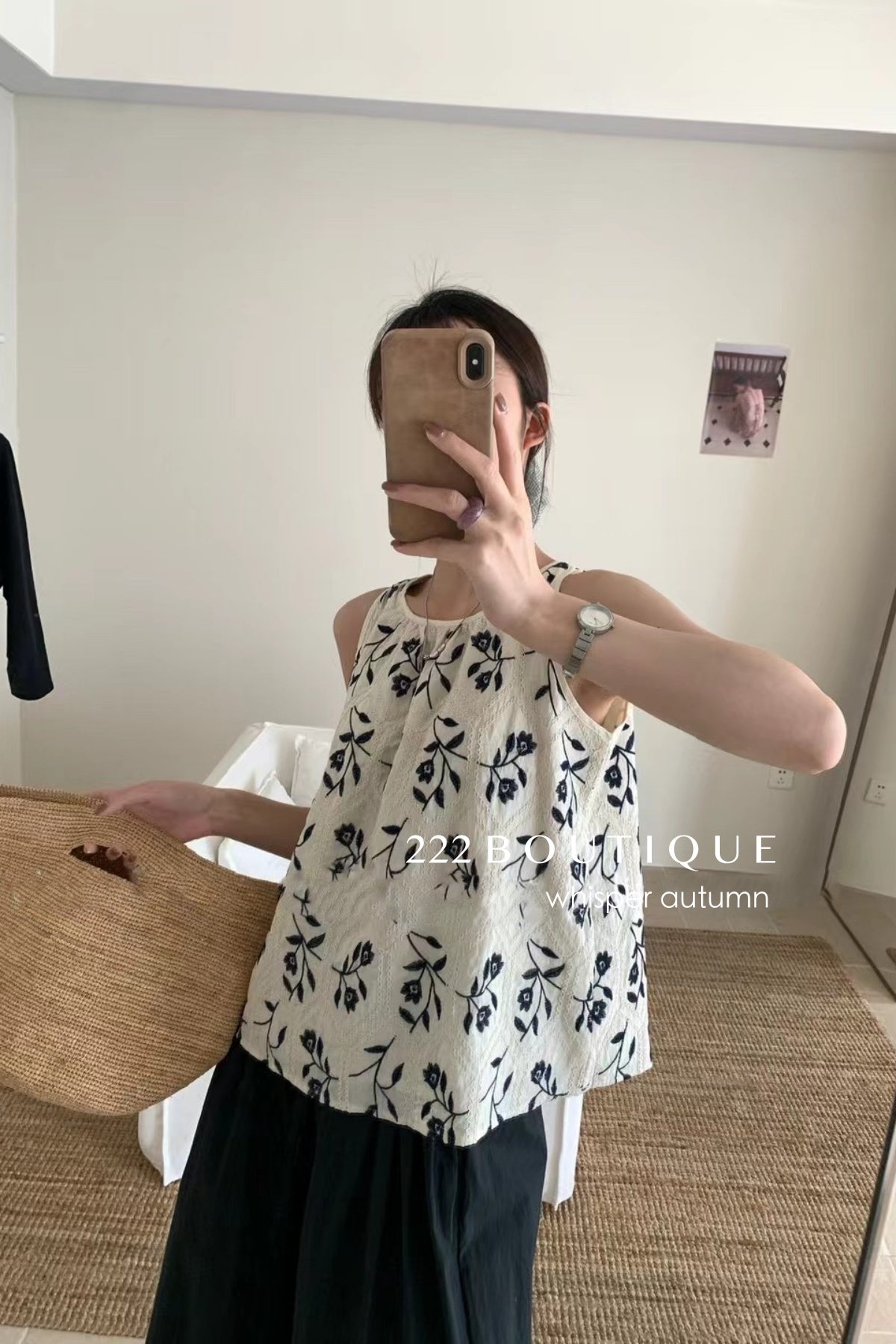 16v24 Floral halter top in silk-touch cotton