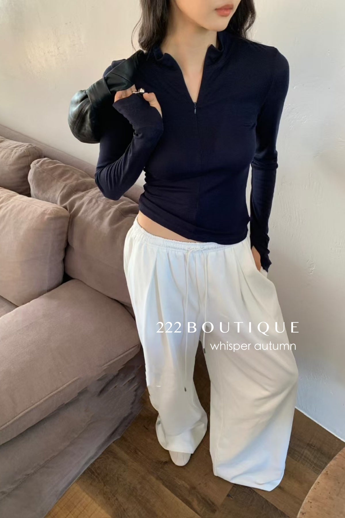 16a25 Zip-up cotton long-sleeve top