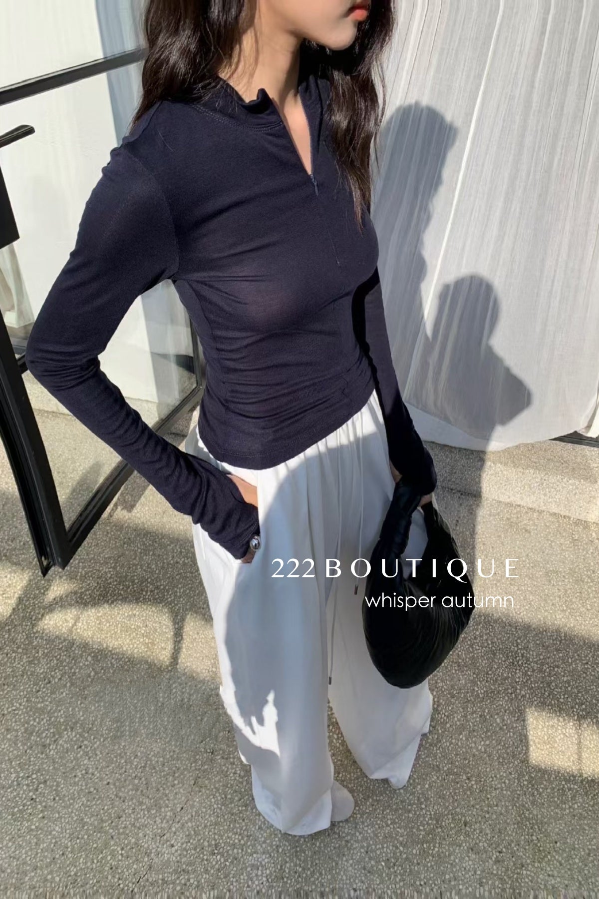 16a25 Zip-up cotton long-sleeve top