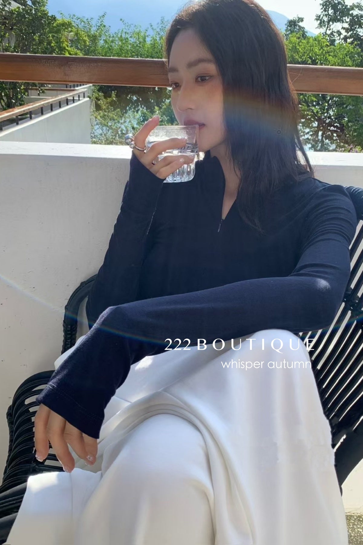 16a25 Zip-up cotton long-sleeve top