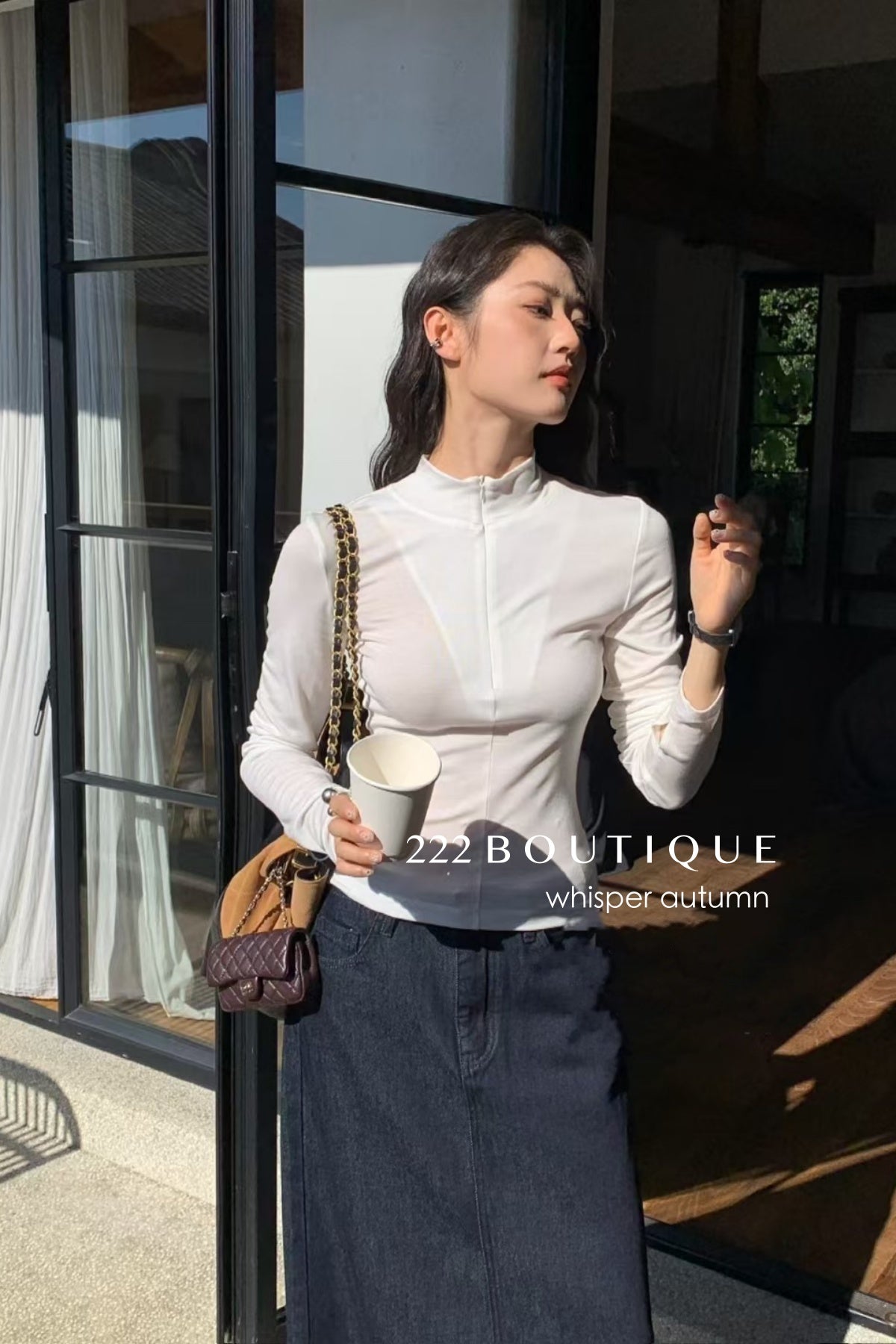 16a25 Zip-up cotton long-sleeve top