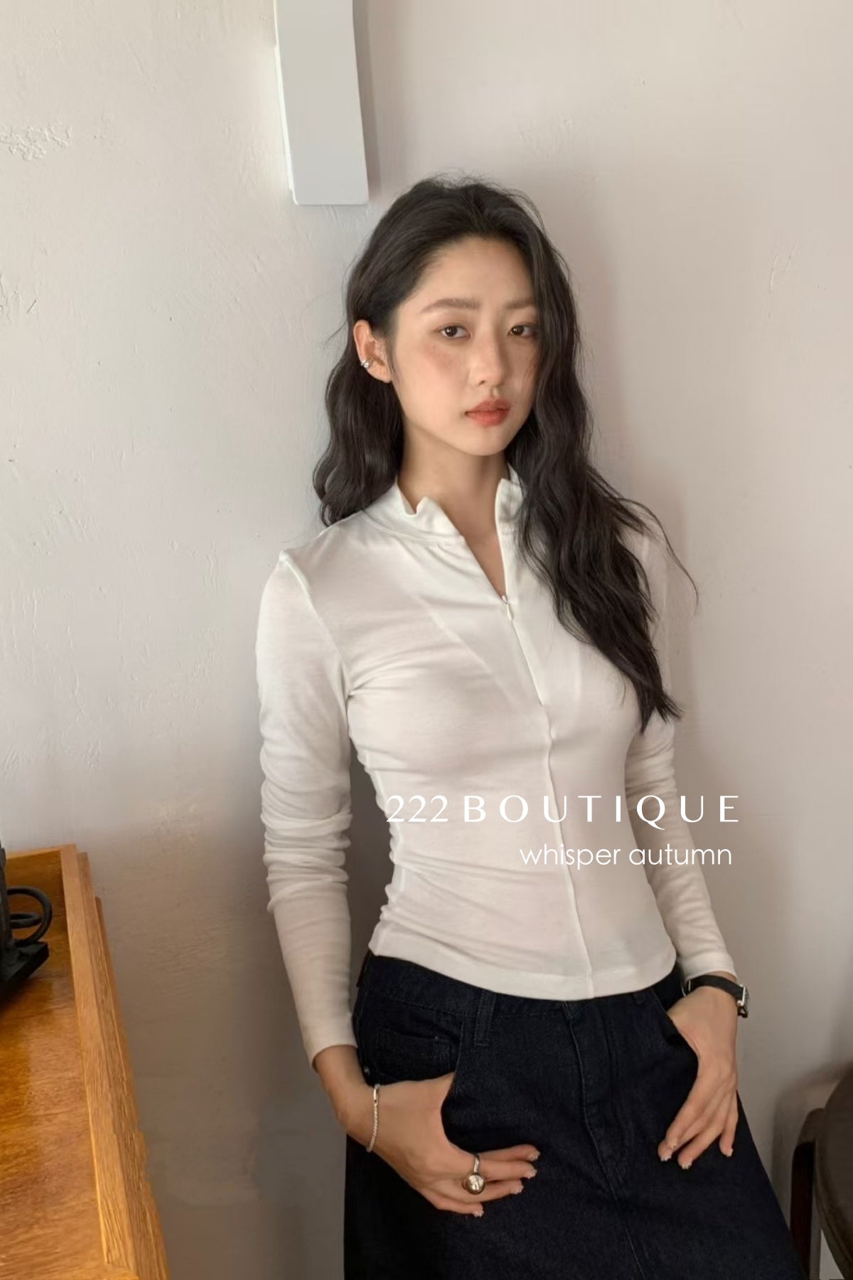 16a25 Zip-up cotton long-sleeve top