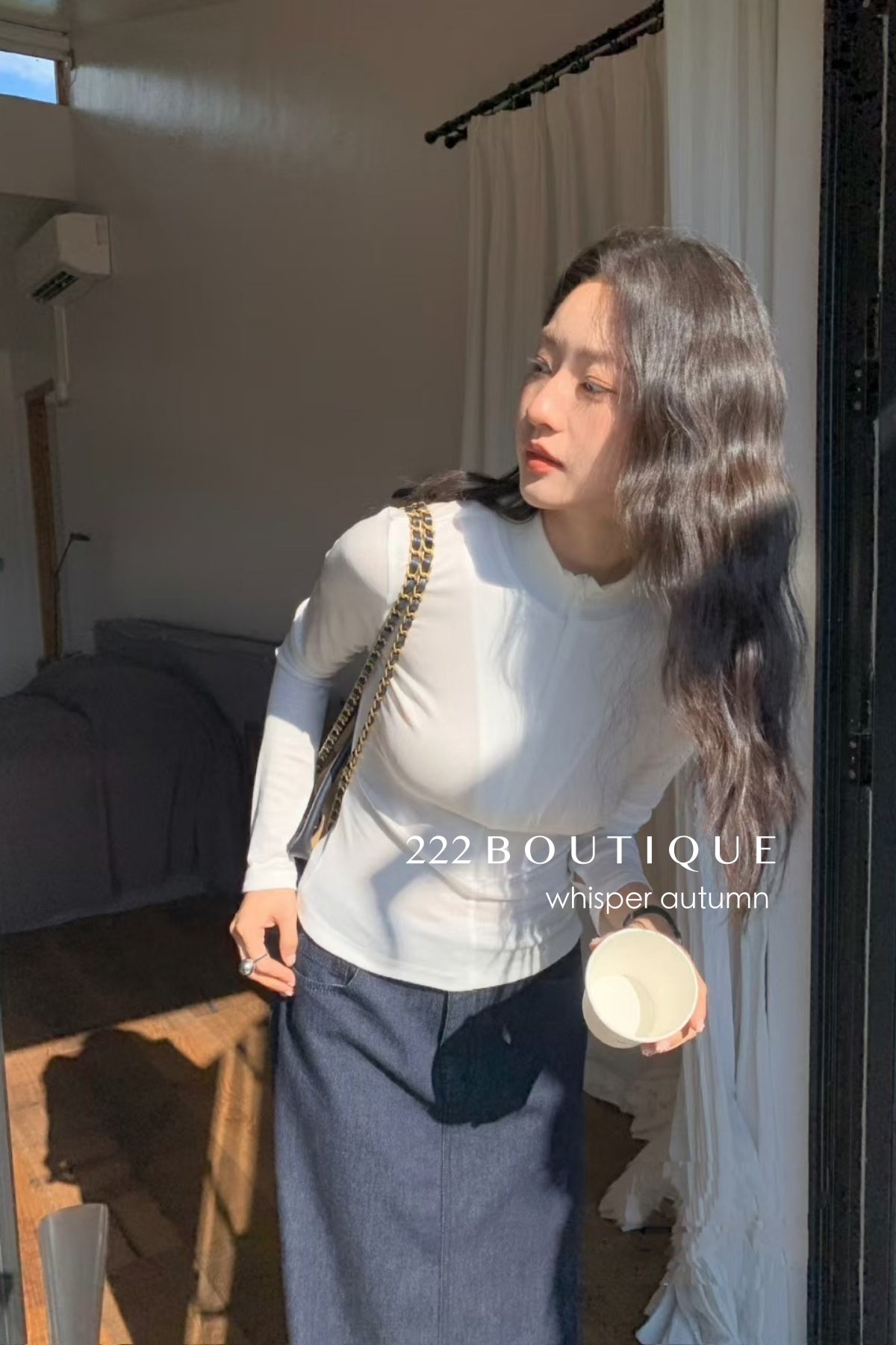16a25 Zip-up cotton long-sleeve top