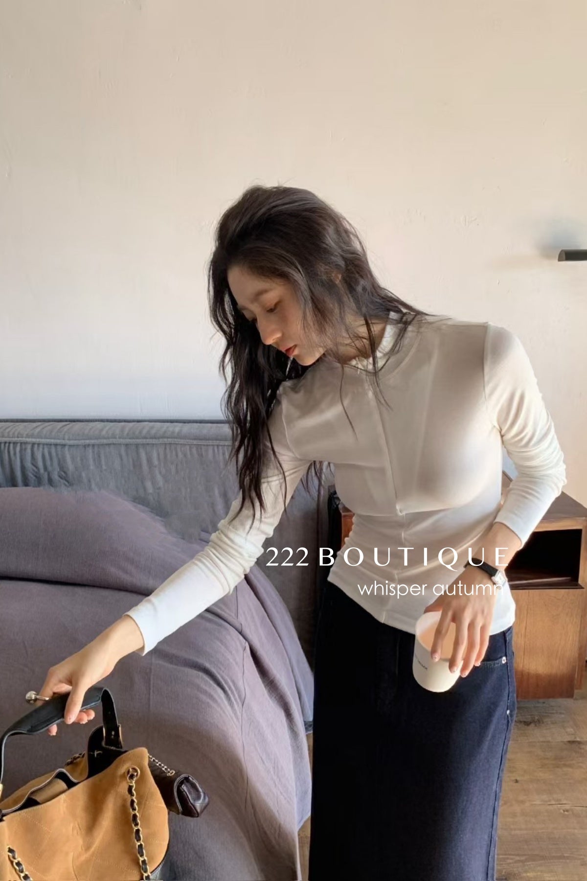 16a25 Zip-up cotton long-sleeve top