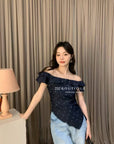 15a49 Off-shoulder floral denim top – romantic denim