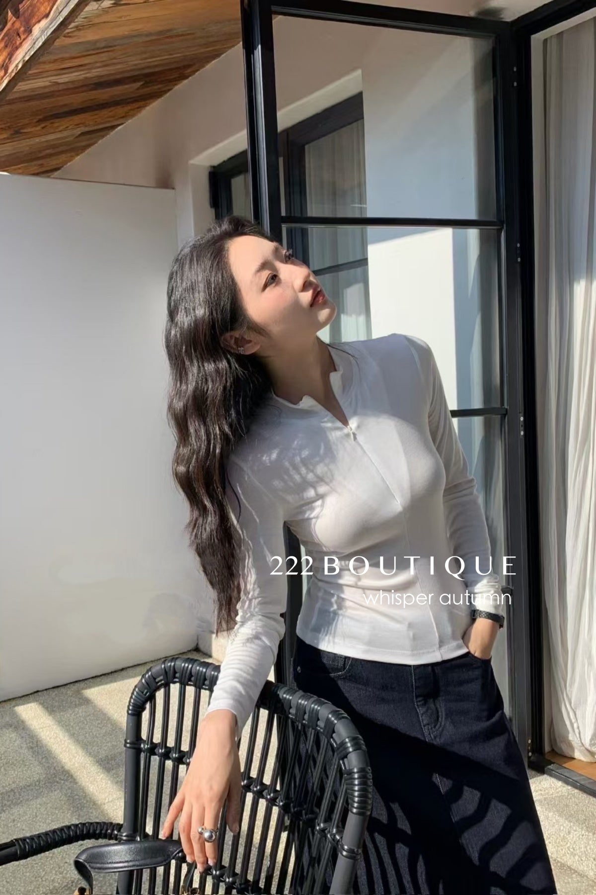 16a25 Zip-up cotton long-sleeve top