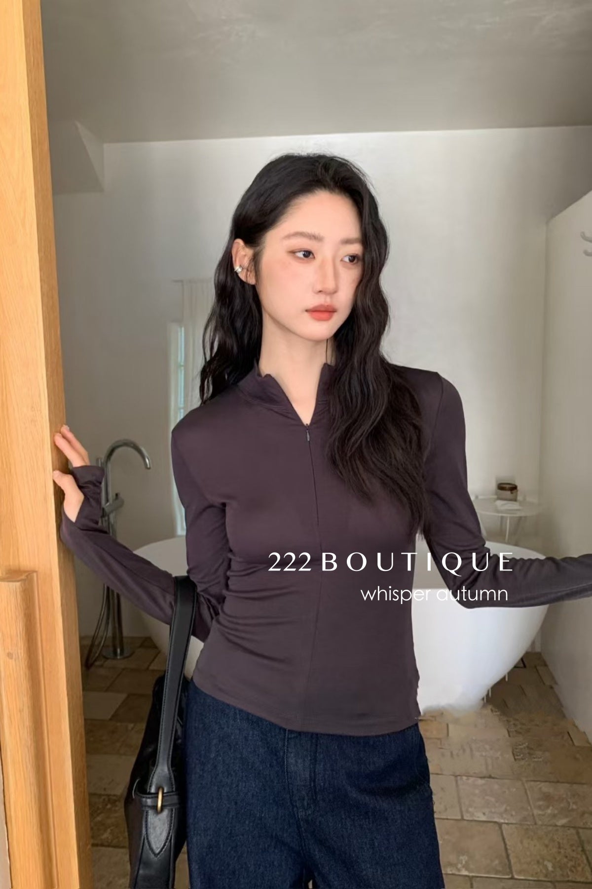 16a25 Zip-up cotton long-sleeve top